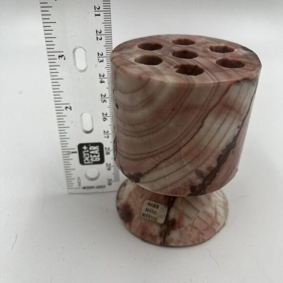 Vintage Pink Agate Marble Desktop Pencil Holder Paper Weight Floral Frog - Picture 6 of 7